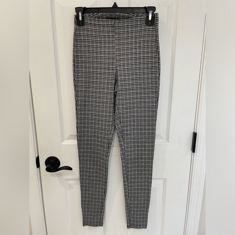 Express Black White Plaid High Rise Stretch Fabric Leggings Women’s Size XS